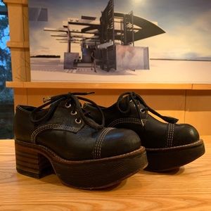 Vintage 90s Black Leather Platform Shoes by Nana size 6 flawed item